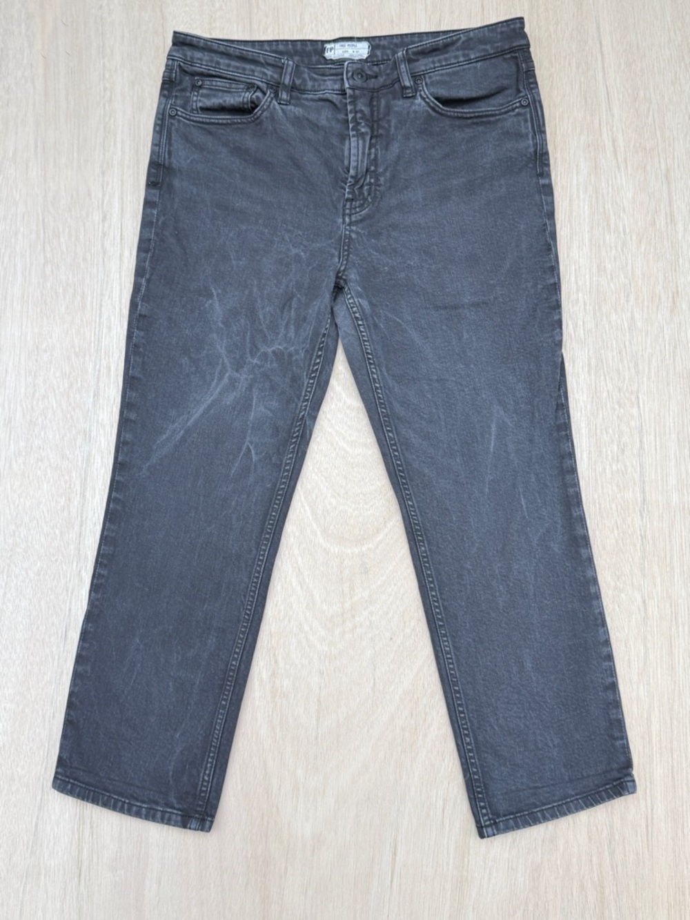 Free People Straight Leg Jeans Washed Black Charcoal Denim Size 31